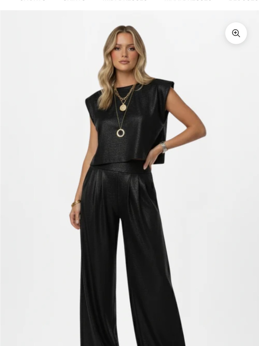 Women’s Black Wide-Leg Jumpsuit Set shiny material sz medium